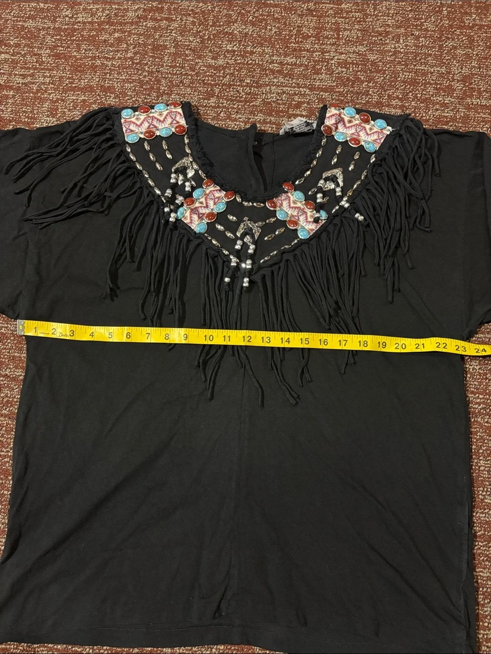 Vintage beaded fringe top western long sleeve shirt heavyweight fall cowgirl M/L